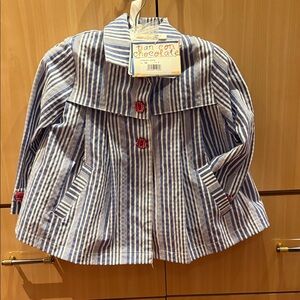 Girls' Blue & White Striped Sailor-Style Blazer